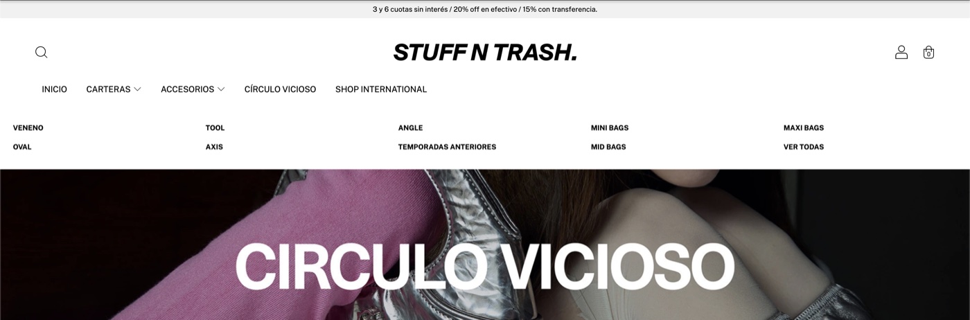 stuffntrash.com · Mega menú con imágenes · Antes